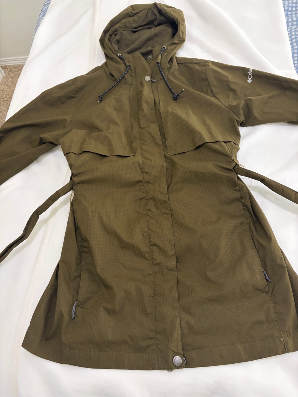 Columbia Olive Green Hooded Trench Raincoat
